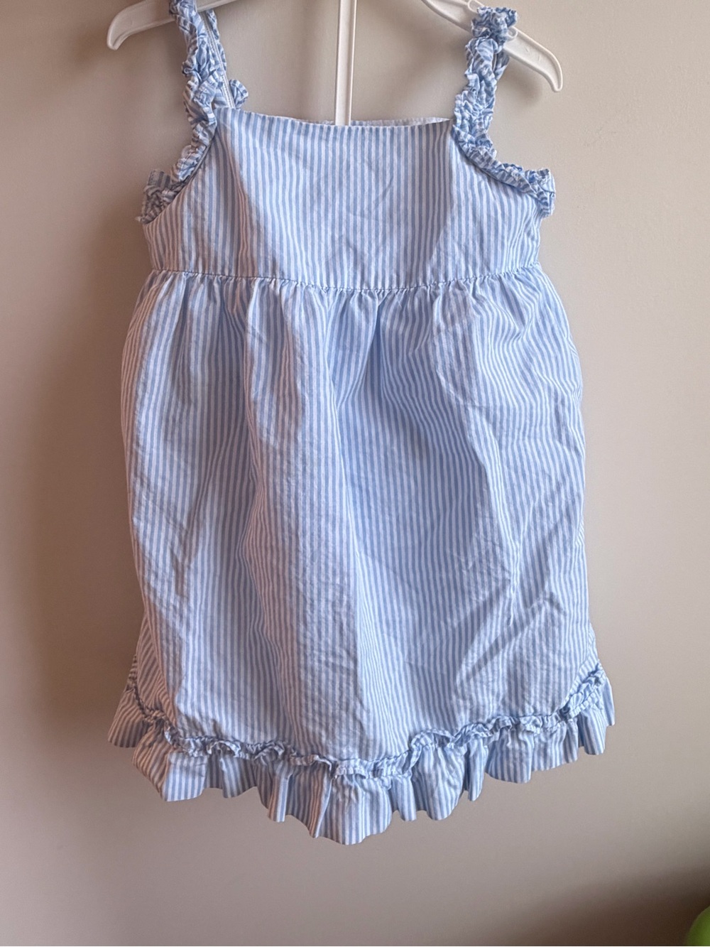 Edgehill Collection Light Blue and White Striped Ruffle Strap Dress